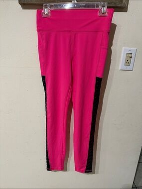 Women's Hot Pink Leggings with Black See Through Side Panels Pockets